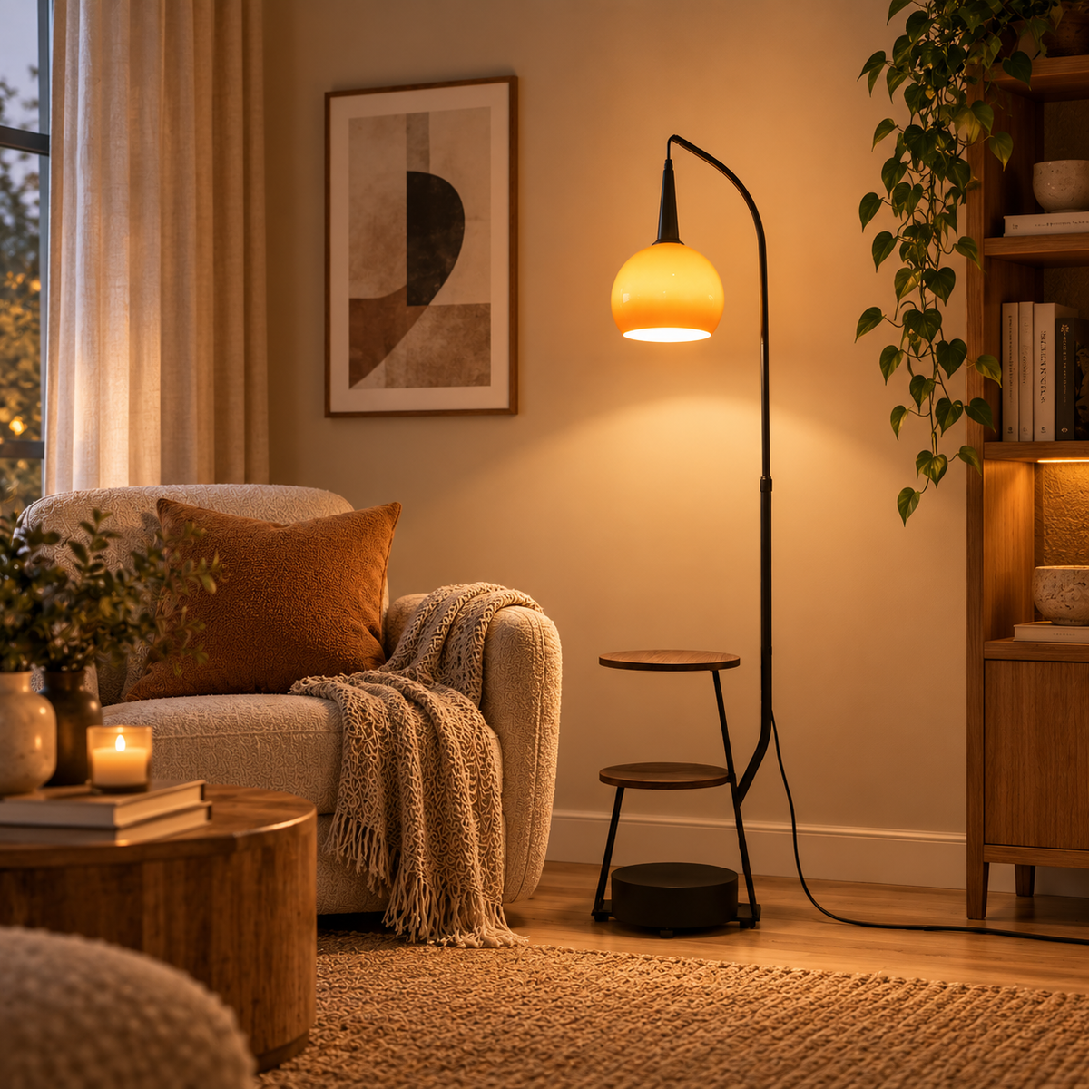 Modern Arc Floor Lamp with Side Tables