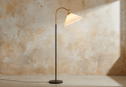 Pleated Brass Arc Floor Lamp