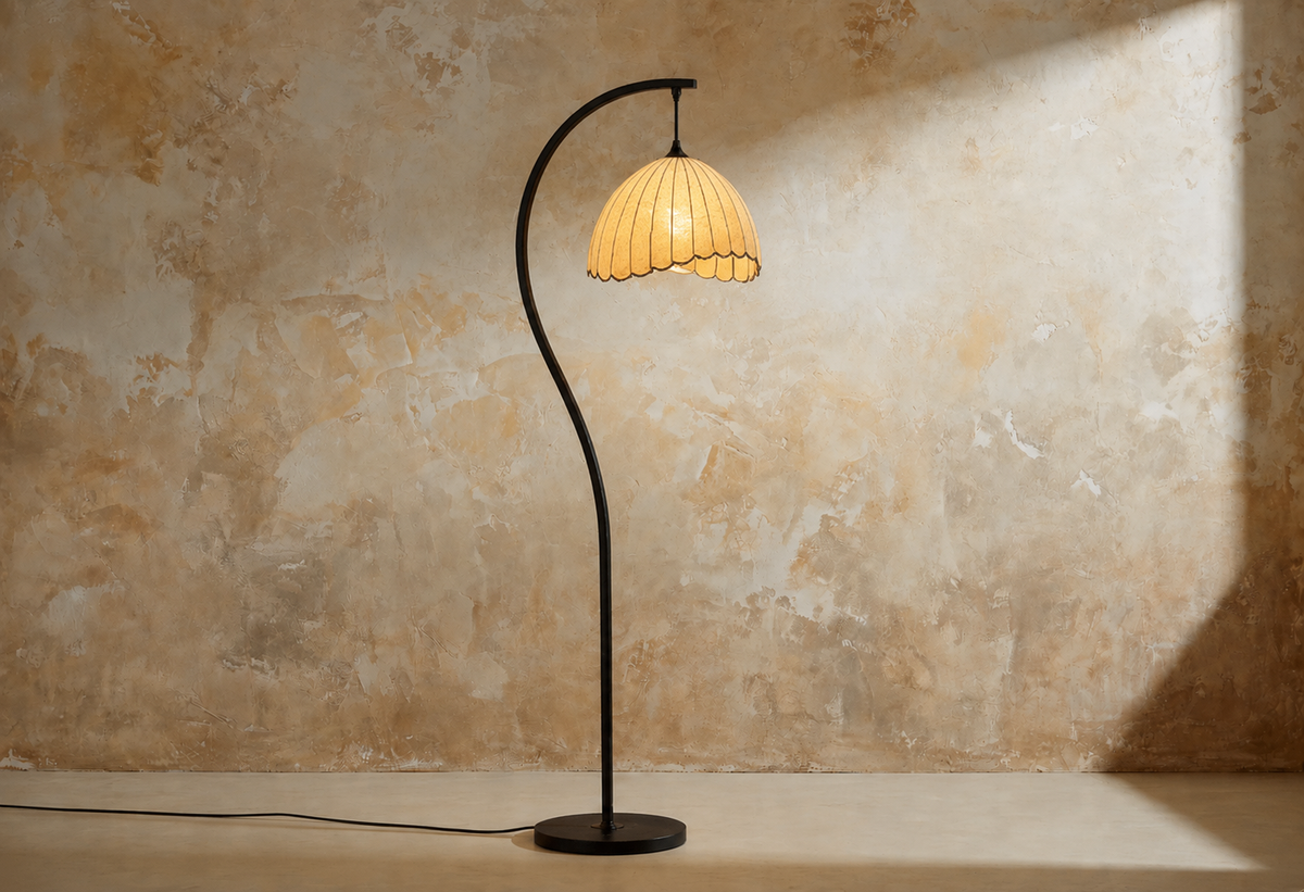 Vintage Floor Lamp with Fabric Shade