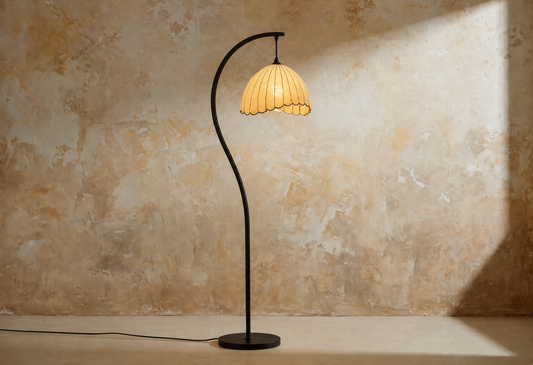 Vintage Floor Lamp with Fabric Shade