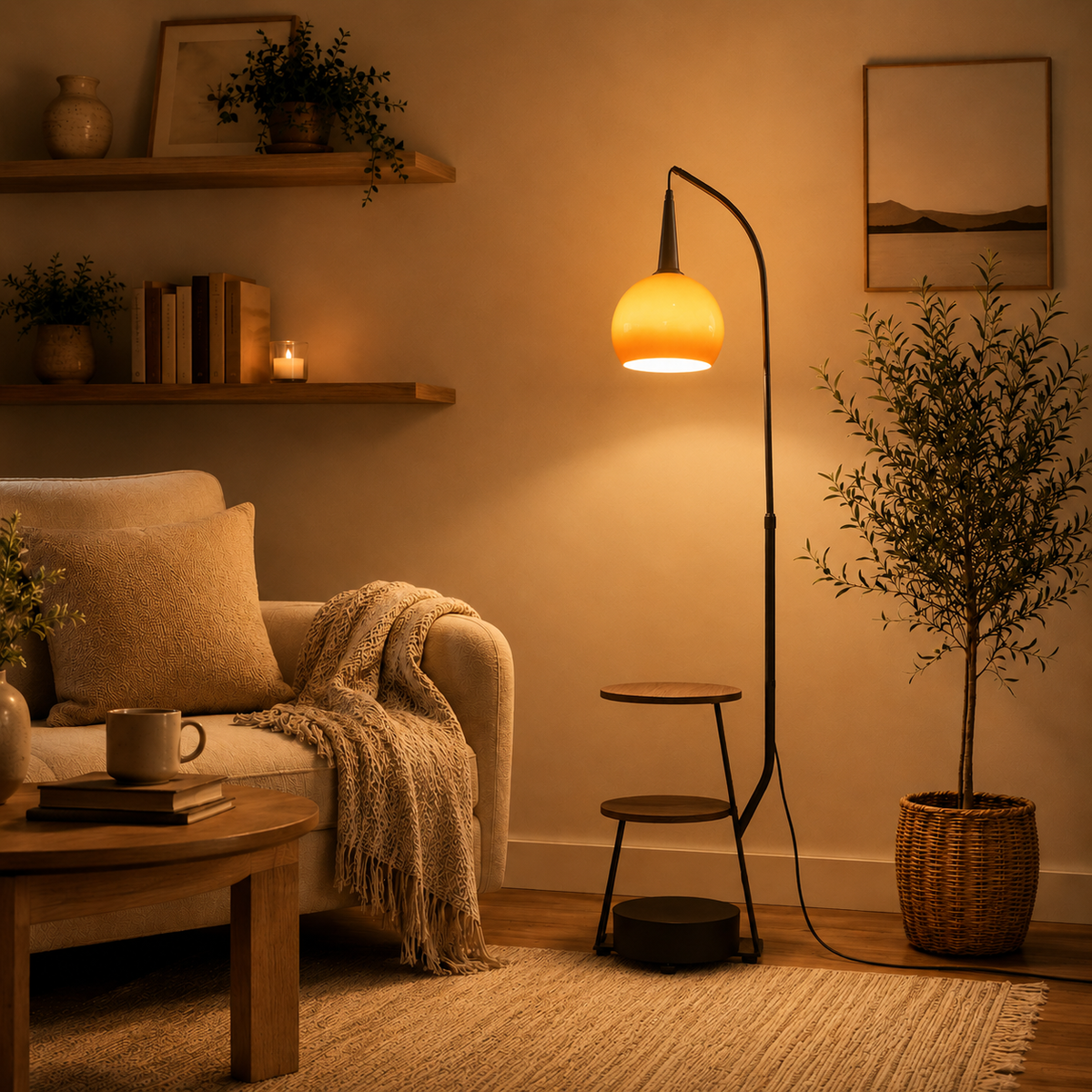 Modern Arc Floor Lamp with Side Tables