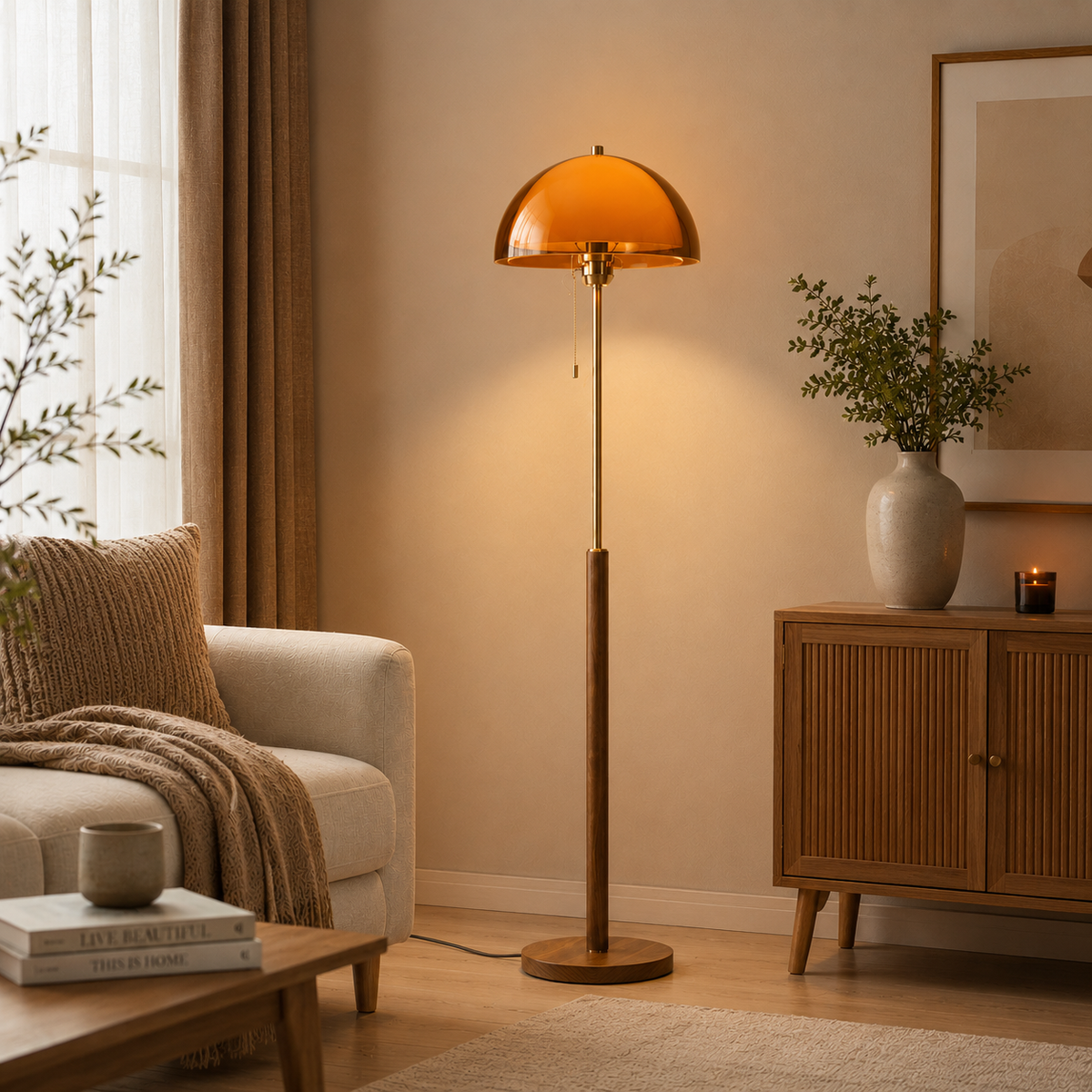 Amber Dome Mushroom Floor Lamp
