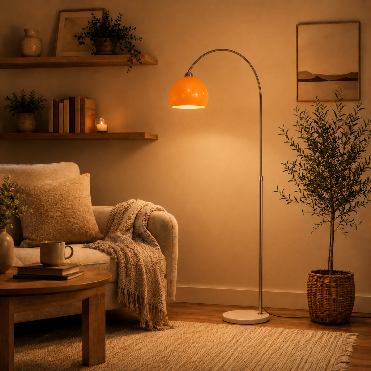 Amber Dome Arc Floor Lamp