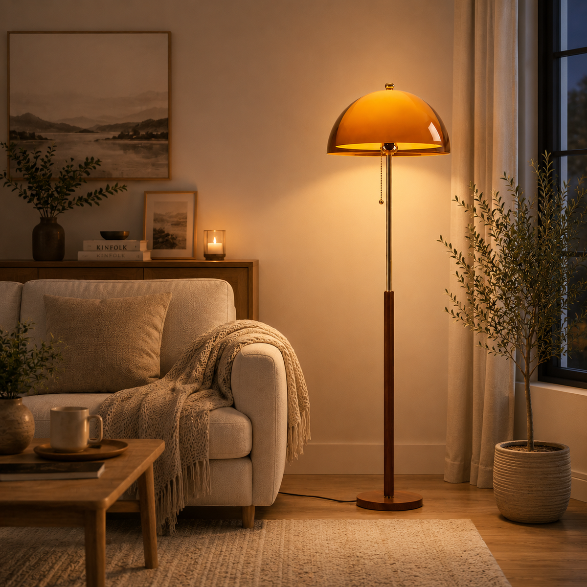 Amber Dome Mushroom Floor Lamp
