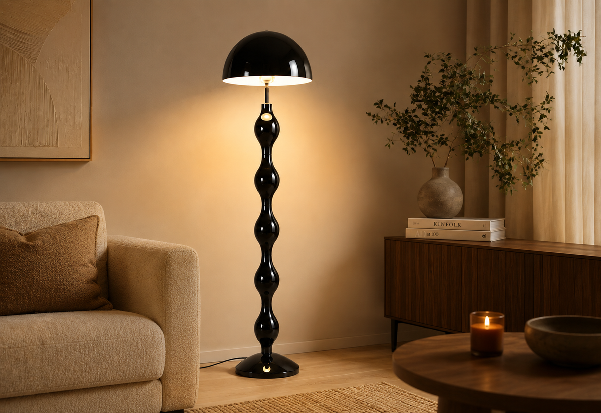 Sculptural Mushroom Metal Black Floor Lamp