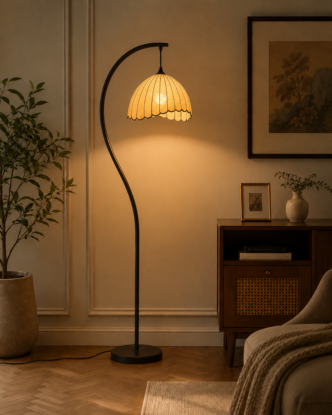 Vintage Floor Lamp with Fabric Shade