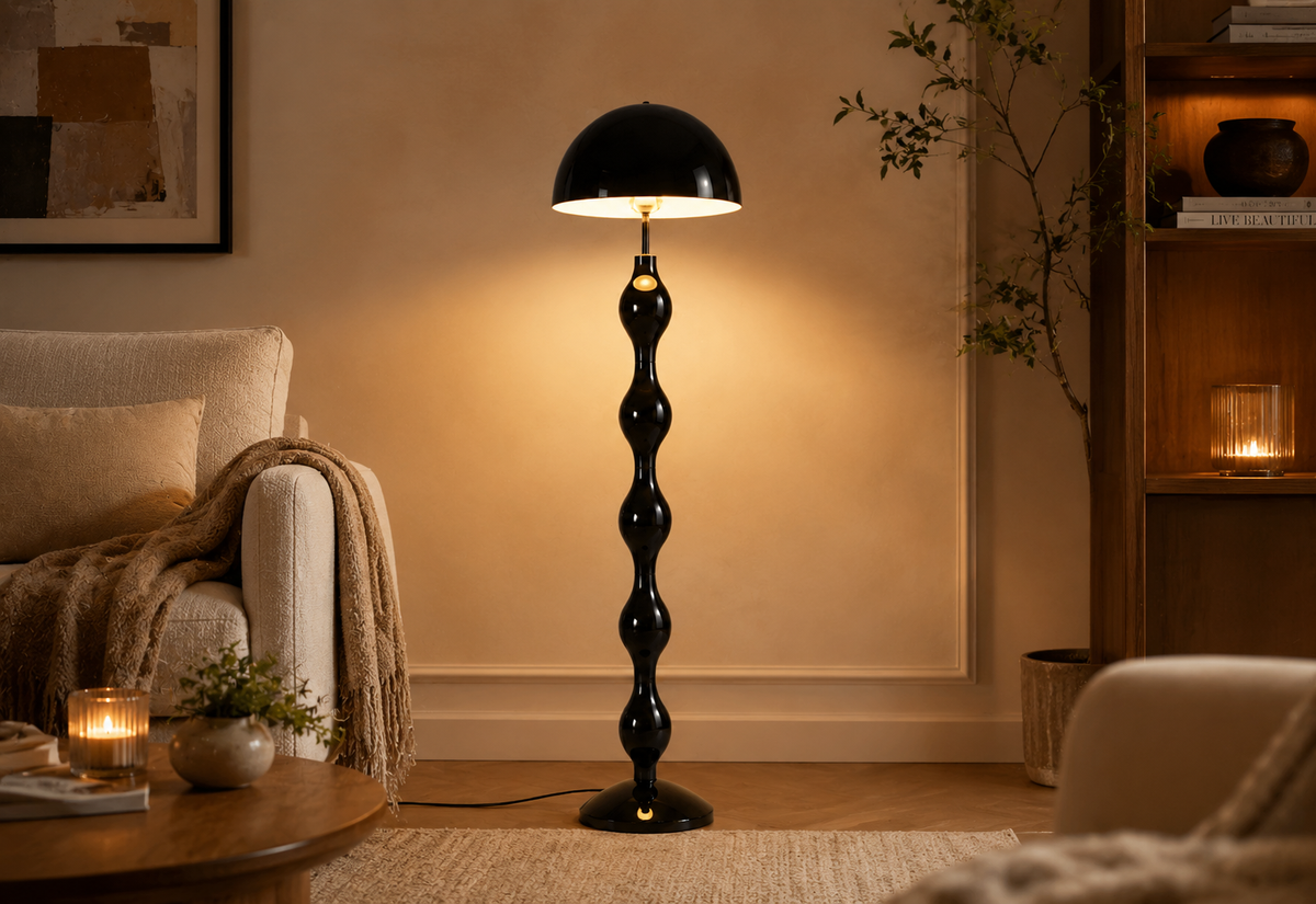 Sculptural Mushroom Metal Black Floor Lamp