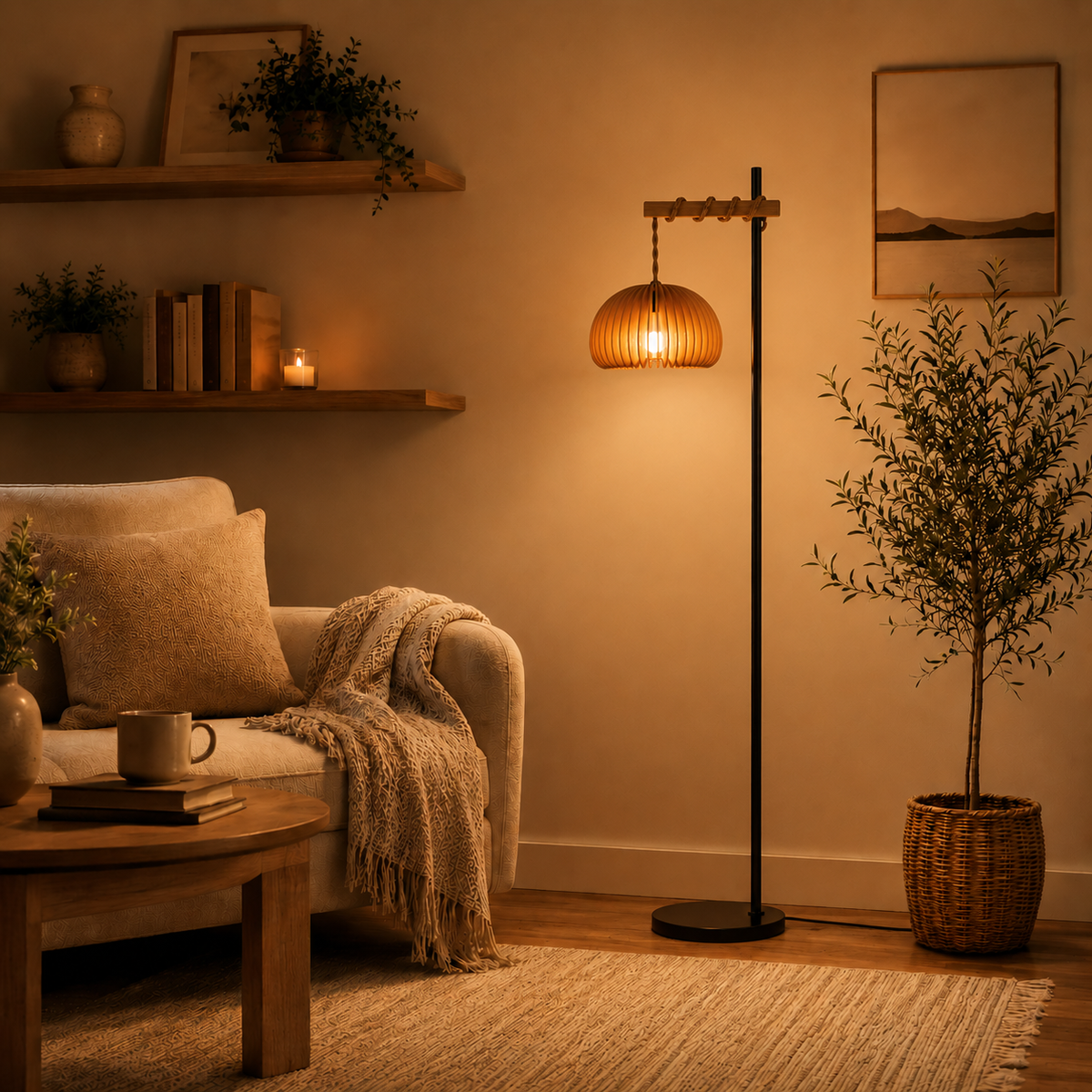 Vintage Wooden Floor Lamp
