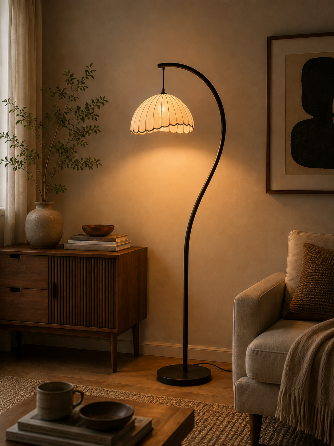 Vintage Floor Lamp with Fabric Shade