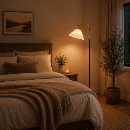 Pleated Brass Arc Floor Lamp