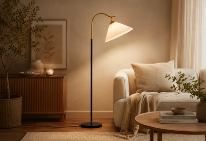 Pleated Brass Arc Floor Lamp