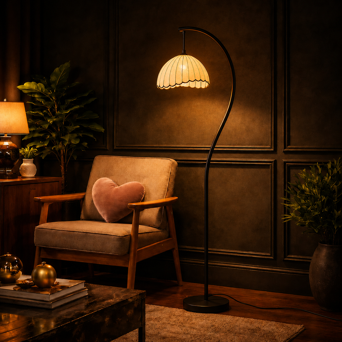 Vintage Floor Lamp with Fabric Shade