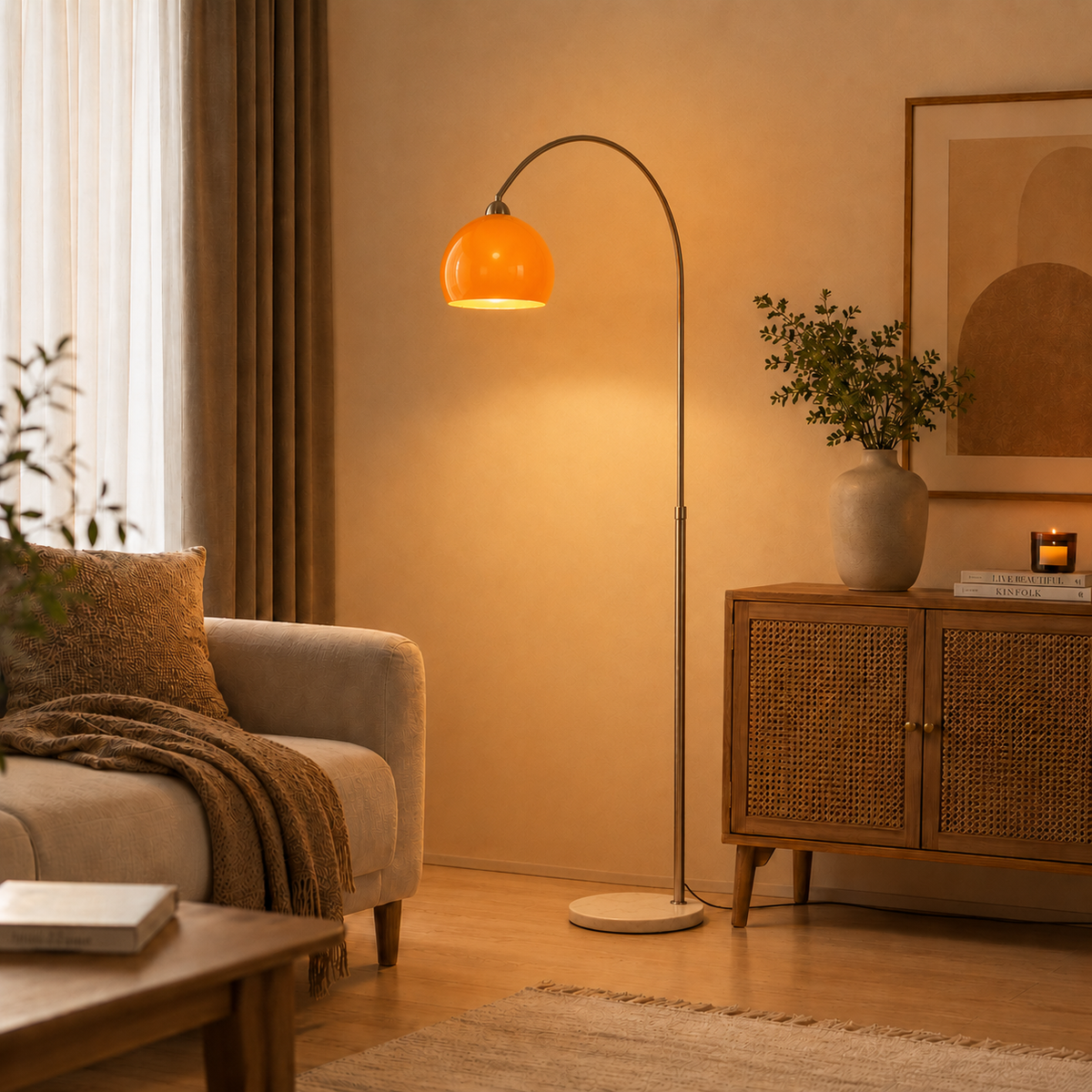 Amber Dome Arc Floor Lamp