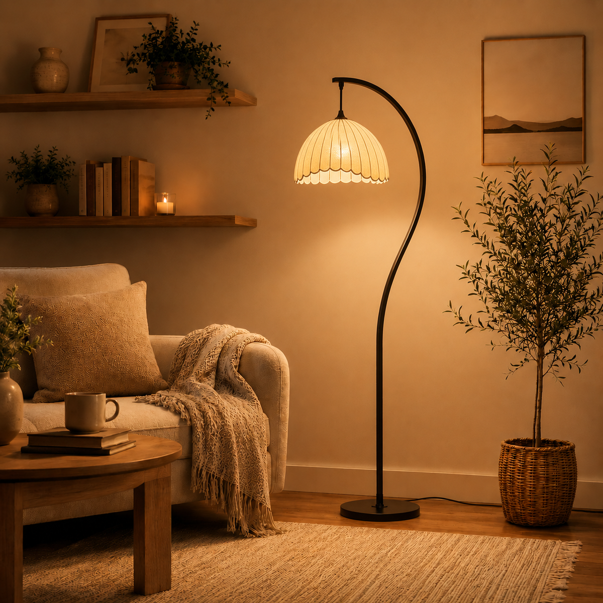 Vintage Floor Lamp with Fabric Shade