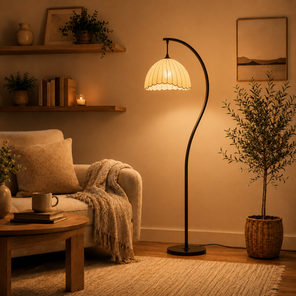 Vintage Floor Lamp with Fabric Shade