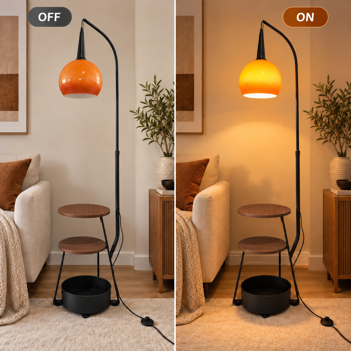 Modern Arc Floor Lamp with Side Tables